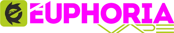 Logo Euphoria Vape, avec un design en rose et vert, et un symbole avec une feuille de cannabis stylisée